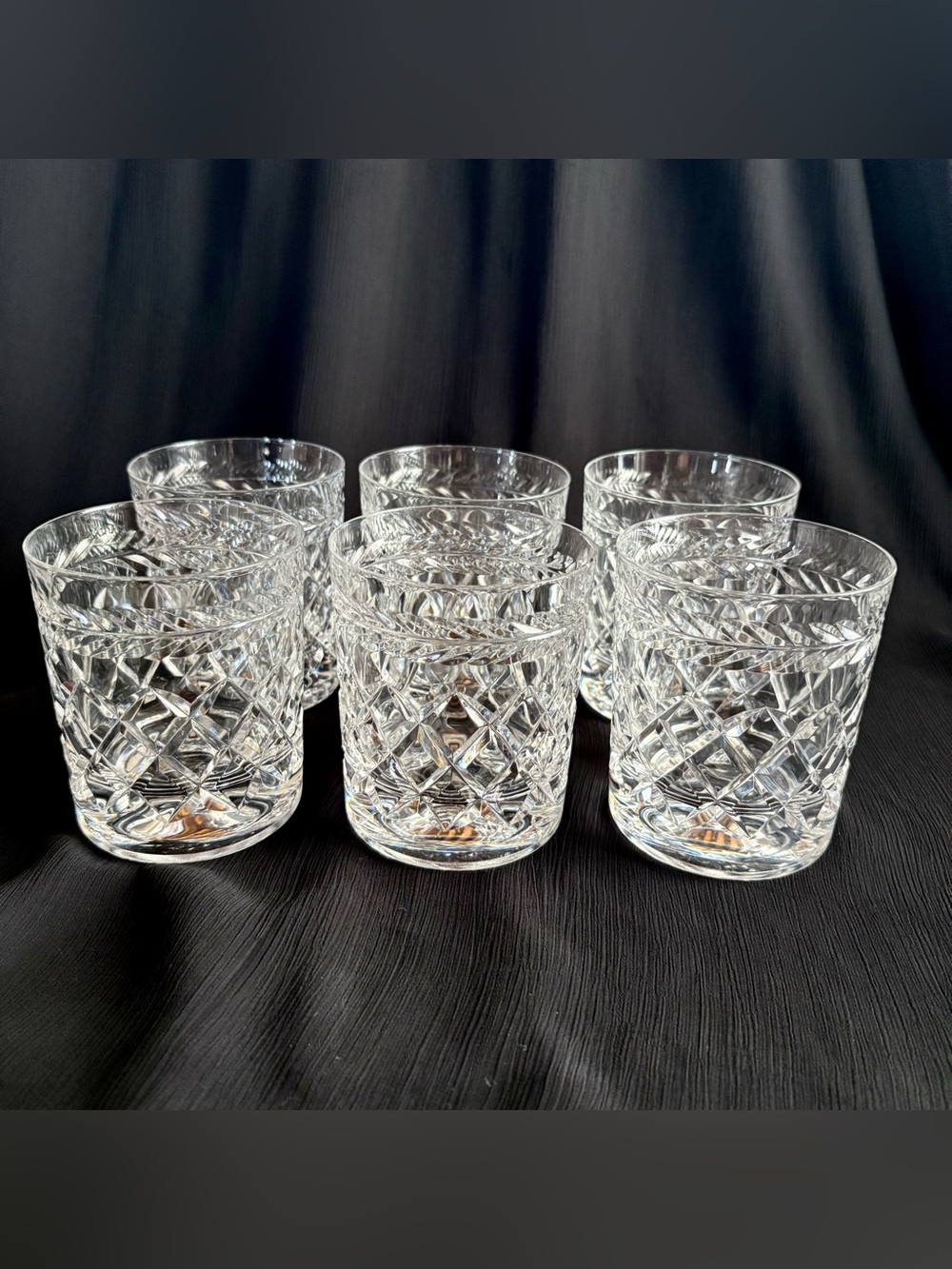 Antique Leaves Design Cut Crystal Whiskey Tumblers - (Set of 6)